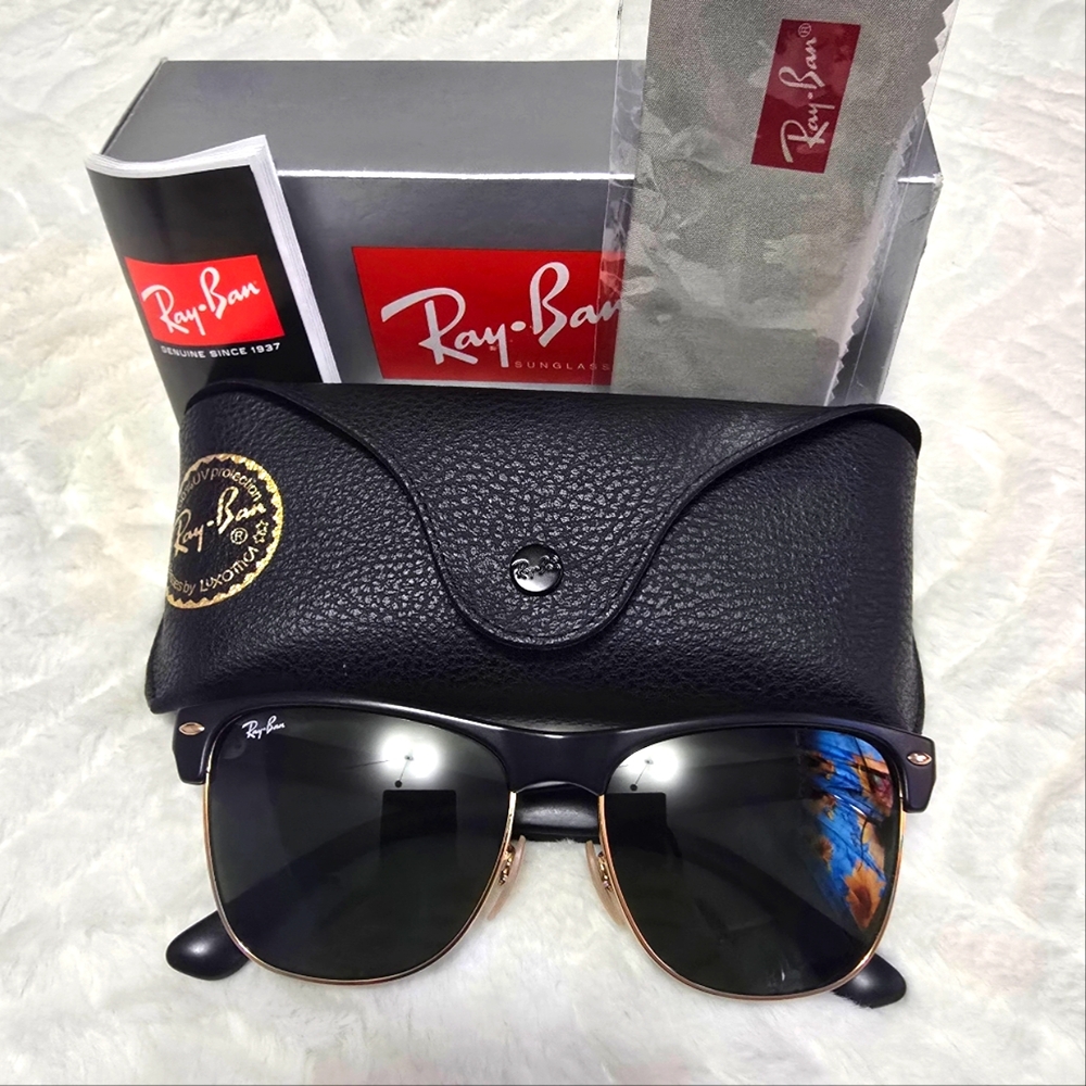 RAY-BAN RB4175 Clubmaster Overized Square Sunglasses. Black/Gold - Picture 2 of 6